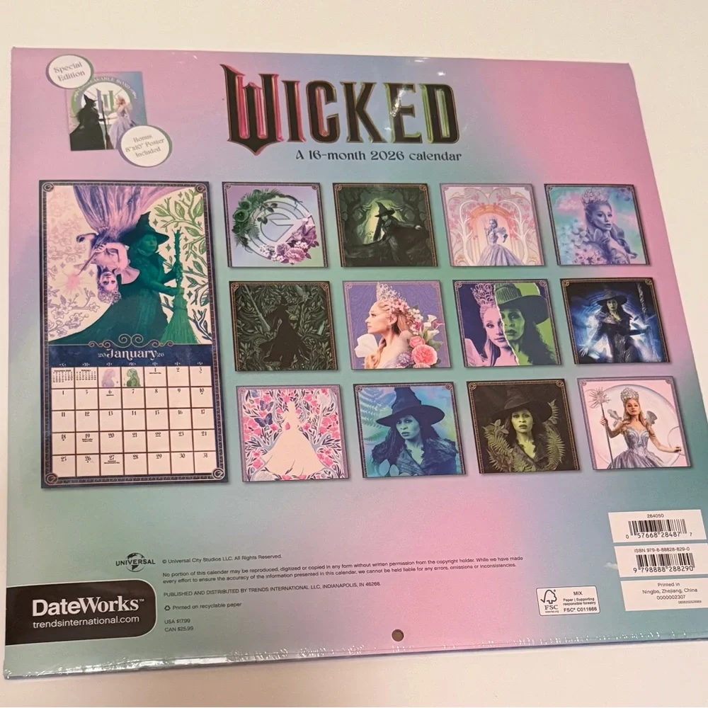 WICKED 2026 Calendar - 16 Month Calendar with Special Edition Poster